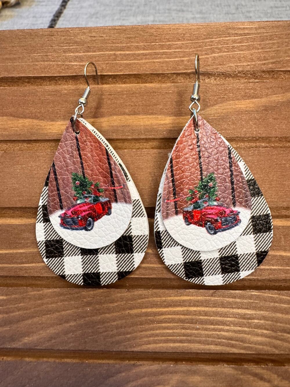 Black White Plaid Christmas Earrings Christmas Gift Festive Holiday Accessories